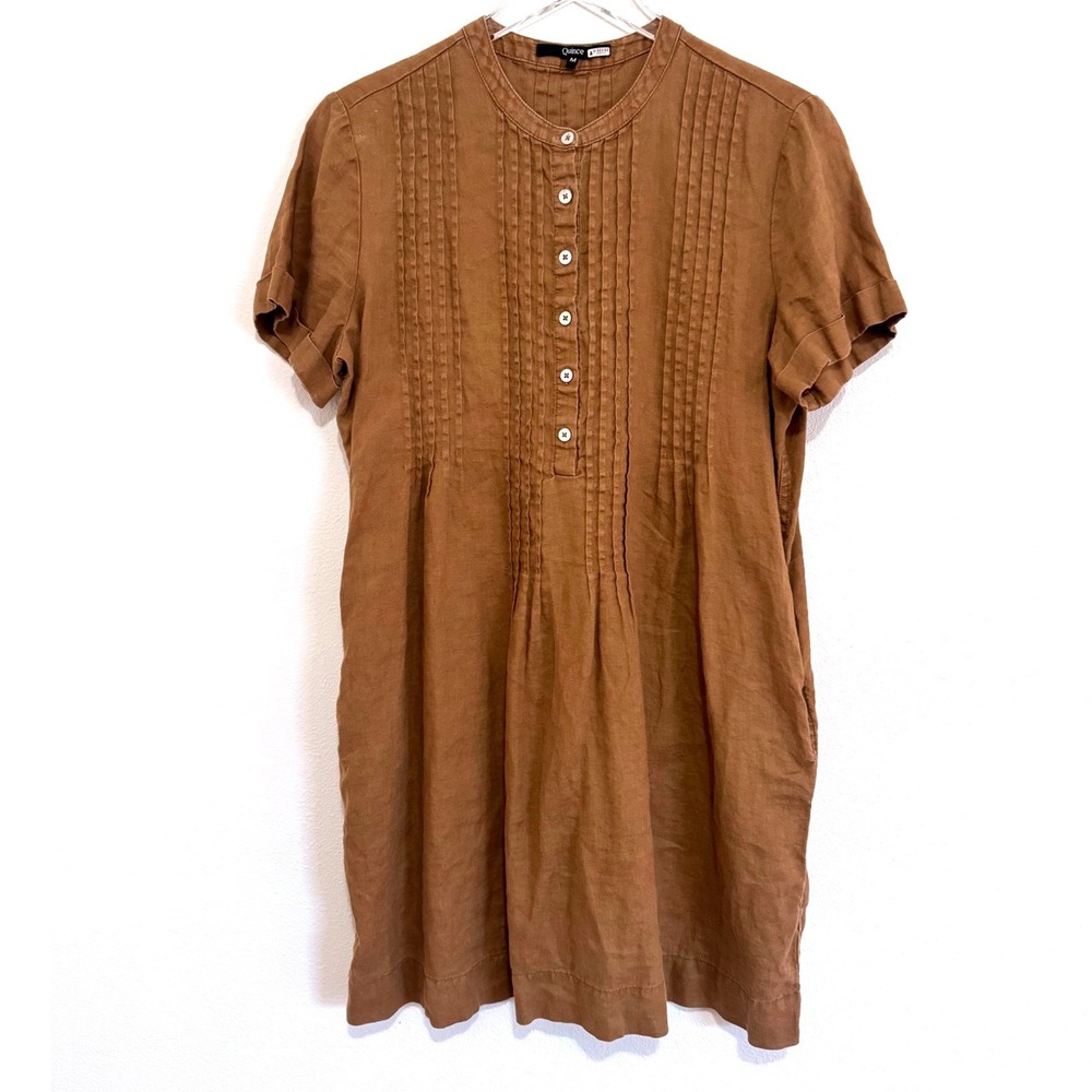 Quince 100% European Linen Short Sleeve Pintuck Shift Dress